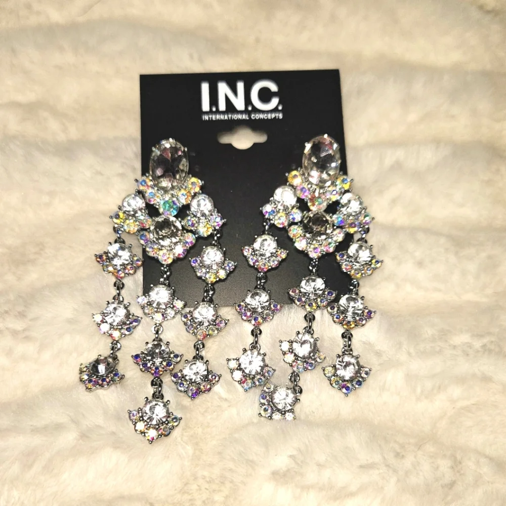 INC International Concepts Silver Chandelier Statement Earrings NWT - Picture 1 of 3